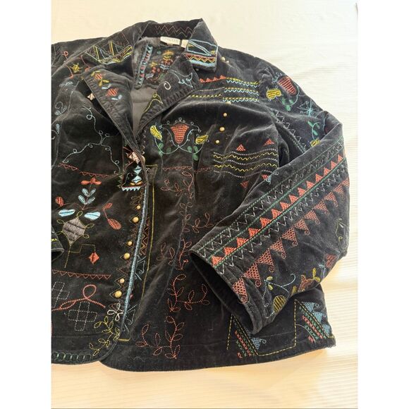 Chico's Black Velvet Jacket Embroidered Lined Boho Southwest Size 2 US Large - Picture 3 of 16